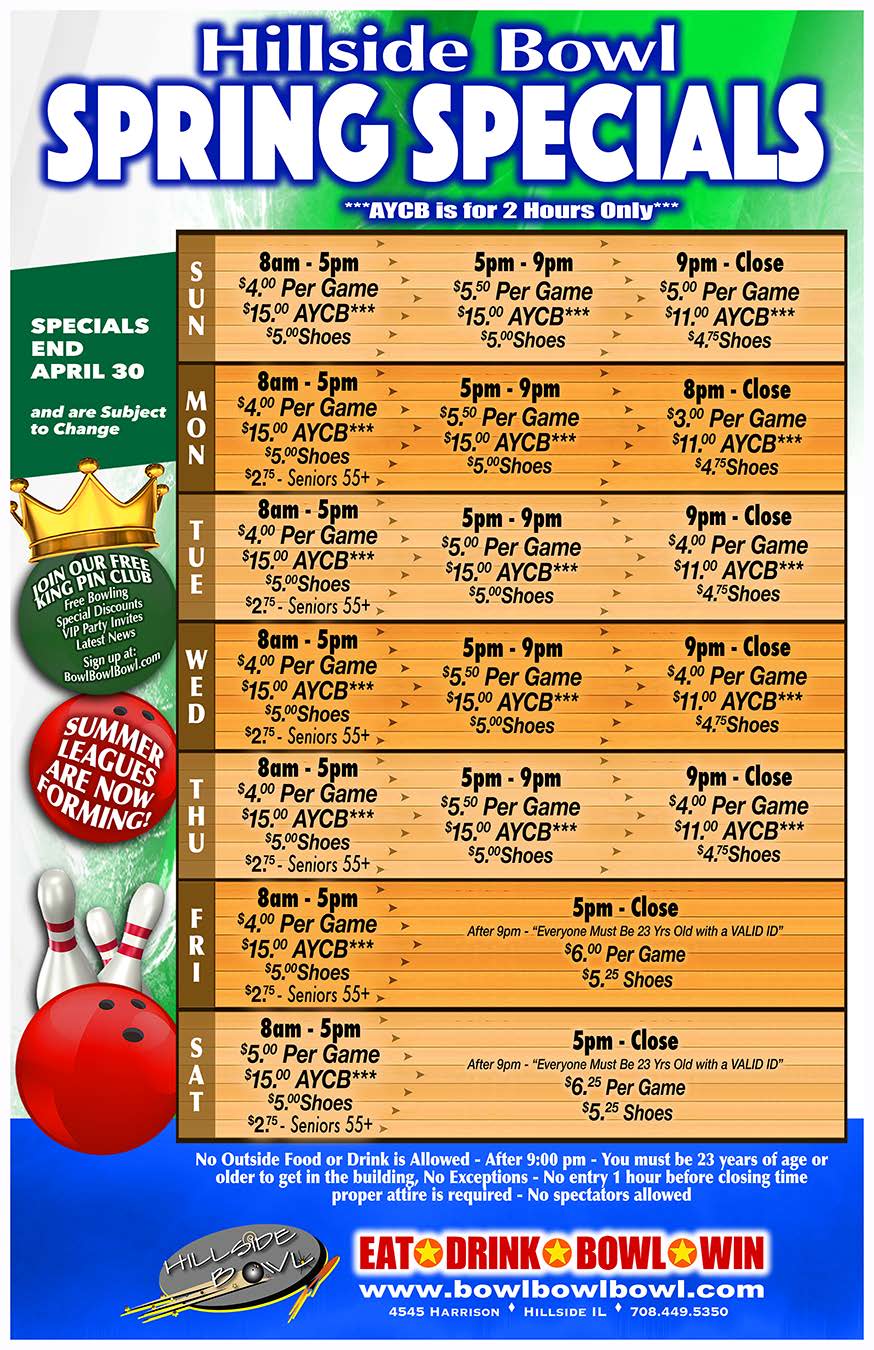 Daily Bowling & Drink Specials Hillside, IL Bowling in Hillside, IL