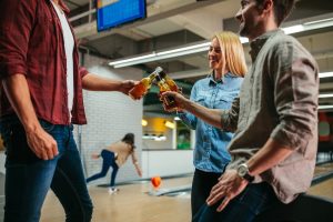 Office party at a bowling alley venue in the Maywood, Illinois area