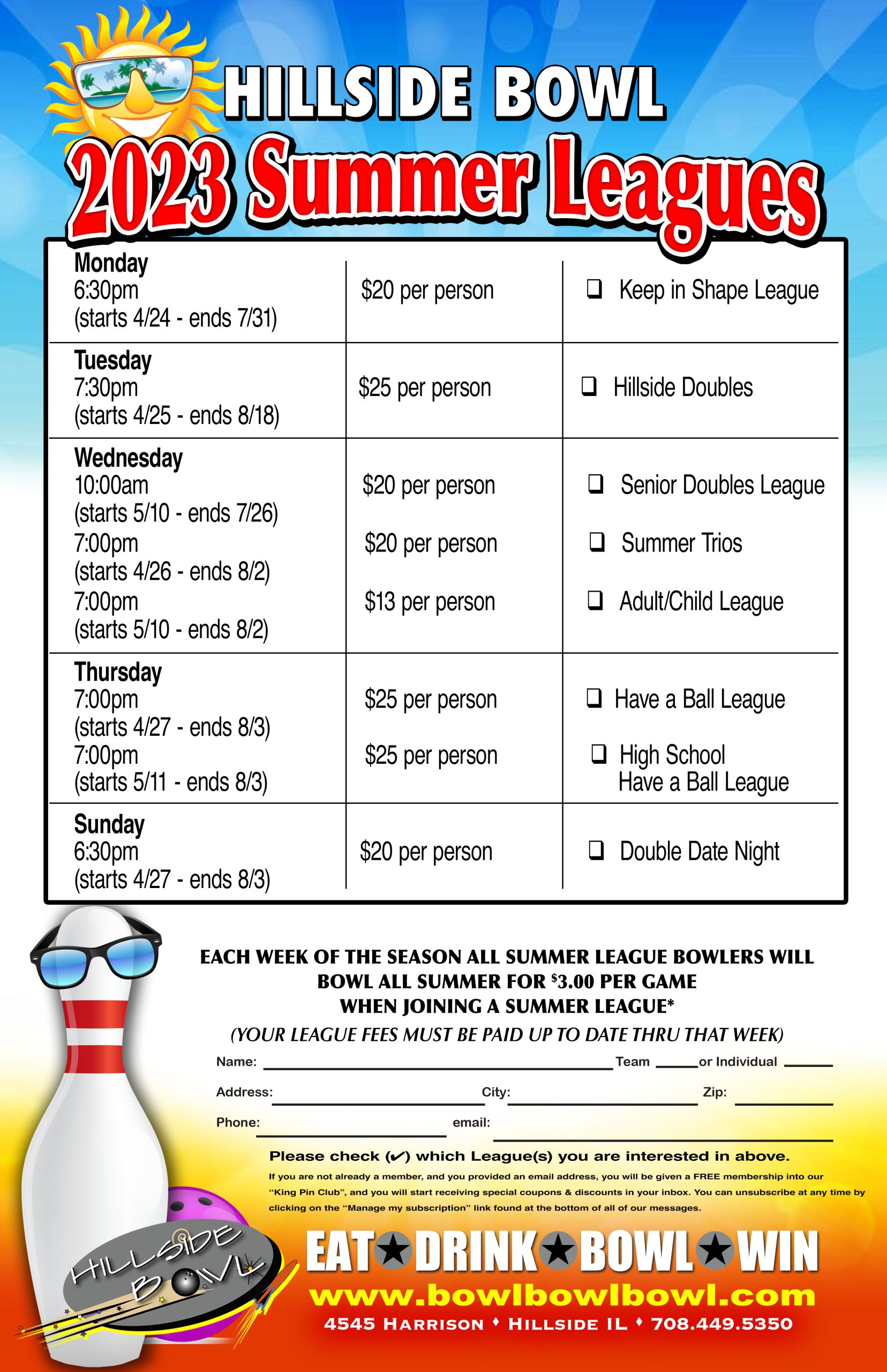 Adult Bowling Leagues Chicagoland Hillside Bowl